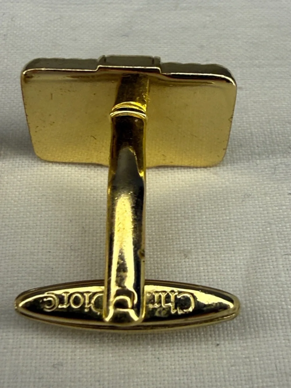 Christian Dior Gold Tone Cufflinks Textured Rectangle Signed 1